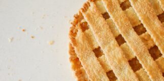 Mouth-watering close-up of a homemade lattice apple pie, perfect for dessert inspiration.
