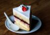 Indulge in this mouthwatering slice of strawberry cream cake, perfect for dessert lovers.