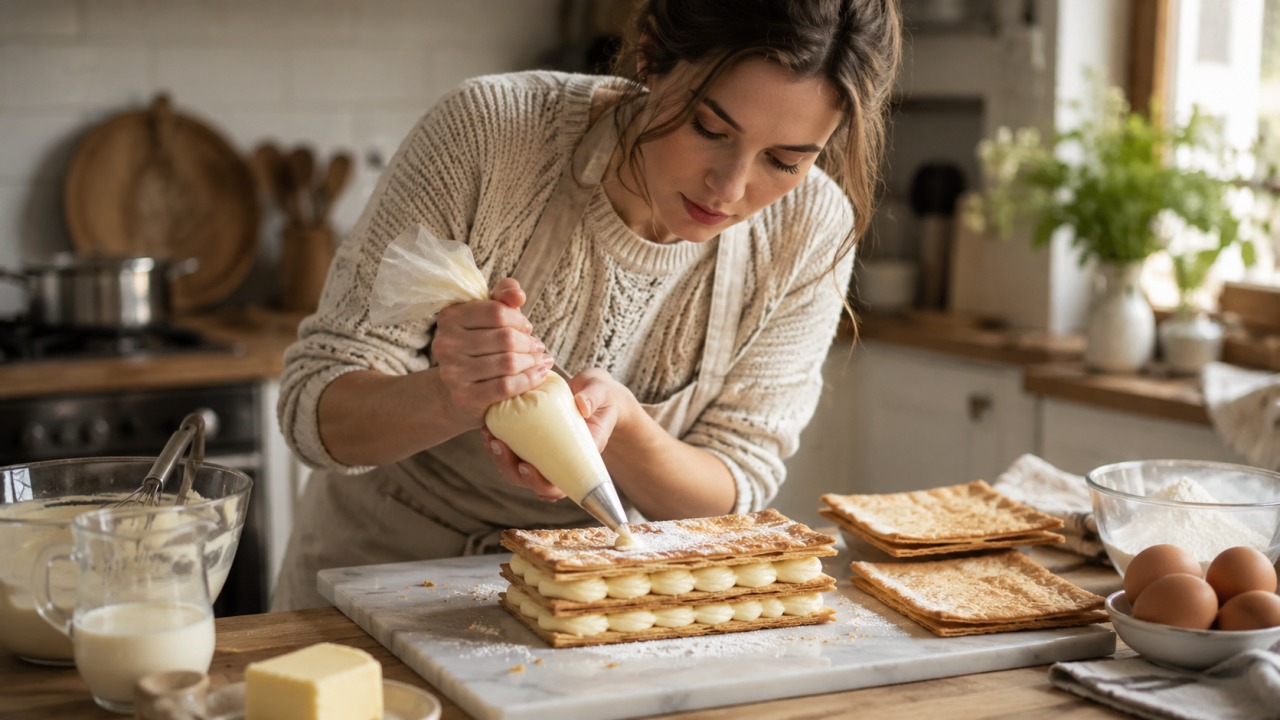 Mille-feuille caseiro, a sobremesa francesa que impressiona com camadas leves e creme suave