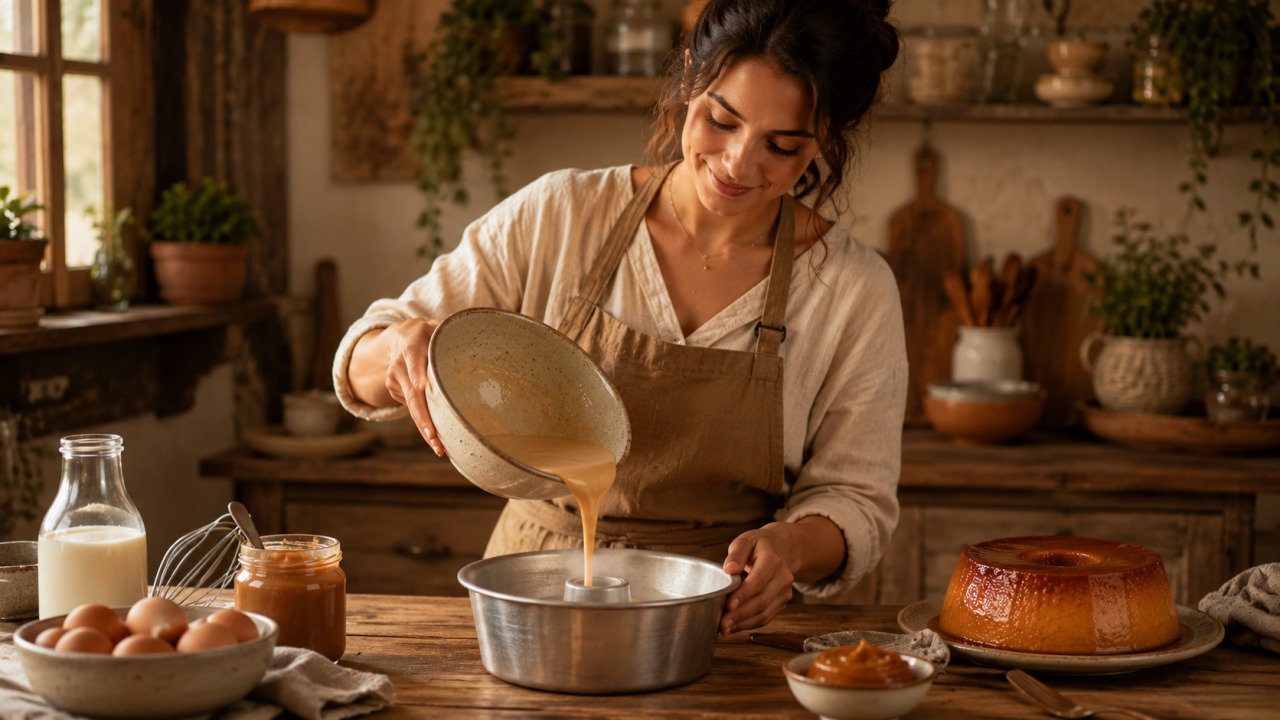 Pudim de doce de leite cremoso que fica pronto sem complicações
