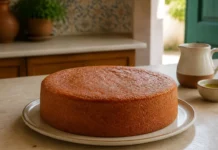 Bolo de Azeite simples e húmido para o lanche Contexto editorial sobre Bolo de Azeite