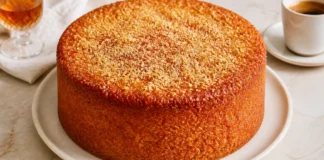Bolo de Moscatel húmido e aromático para acompanhar o café Contexto editorial sobre Bolo de Moscatel