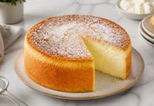 Bolo de Ricota cremoso e delicado para um lanche especial Contexto editorial sobre Bolo de Ricota