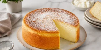 Bolo de Ricota cremoso e delicado para um lanche especial Contexto editorial sobre Bolo de Ricota