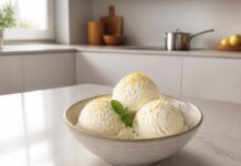 Gelado de iogurte cremoso e fácil de preparar em casa Contexto editorial sobre Gelado de iogurte
