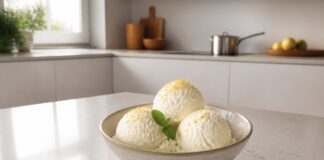 Gelado de iogurte cremoso e fácil de preparar em casa Contexto editorial sobre Gelado de iogurte