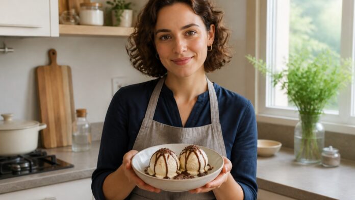 petit-gateau-com-bola-gelado-centro-cremoso Contexto editorial sobre Petit gâteau com bola de gelado