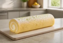Torta de limão enrolada com recheio cremoso Contexto editorial sobre torta de limão