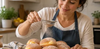 Contexto editorial sobre Bolas de Berlim com creme
