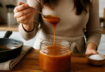 Doce de caramelo salgado caseiro, cremoso e fácil de preparar Contexto editorial sobre Doce de caramelo salgado caseiro