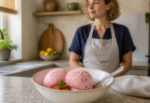 Gelado de morango cremoso para preparar em casa Contexto editorial sobre gelado de morango