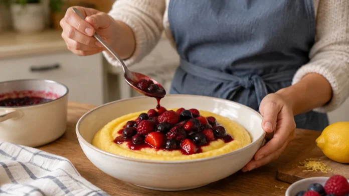 polenta-doce-cremosa-com-frutos-vermelhos Contexto editorial sobre polenta doce com frutos vermelhos