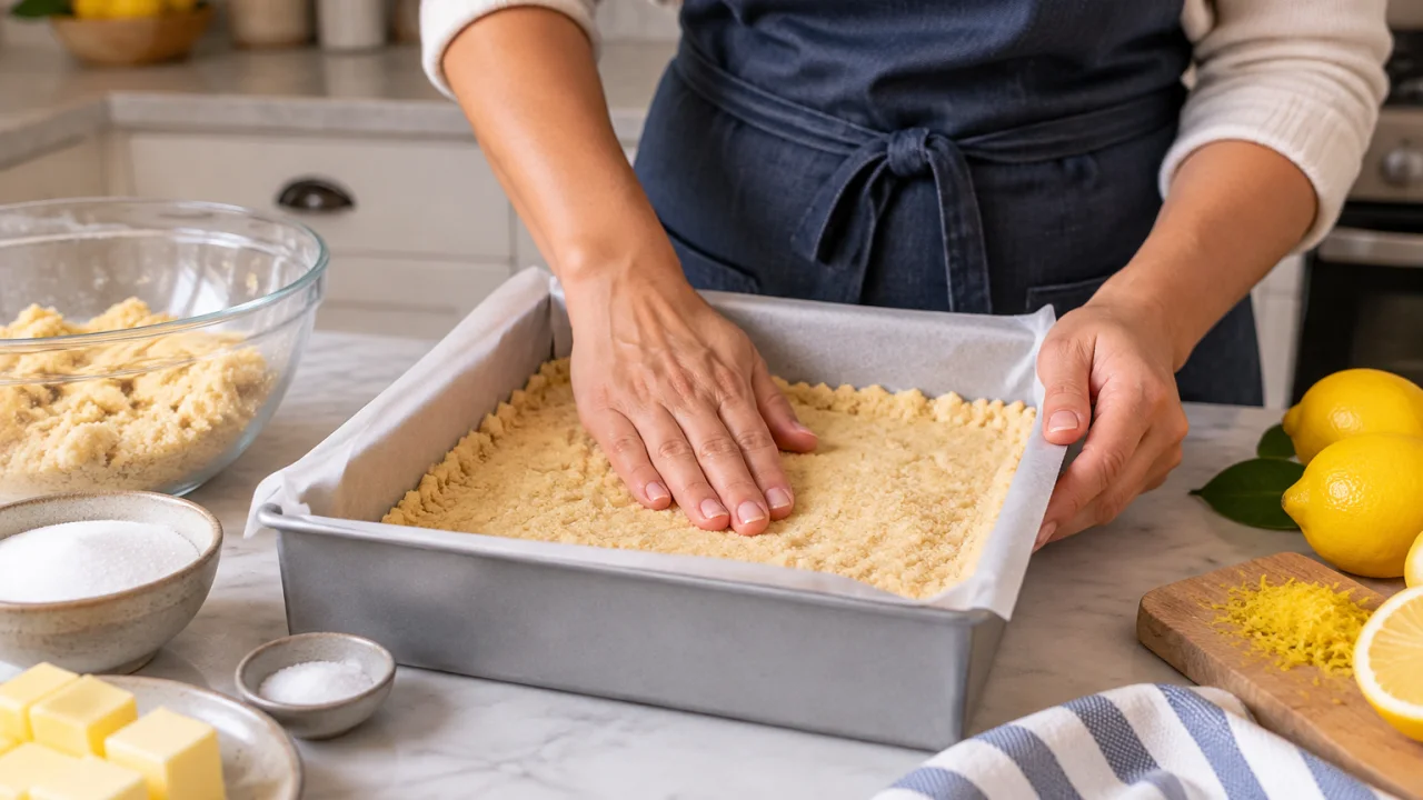 Preparação dos ingredientes de Barrinhas de limão com base amanteigada e recheio cítrico
