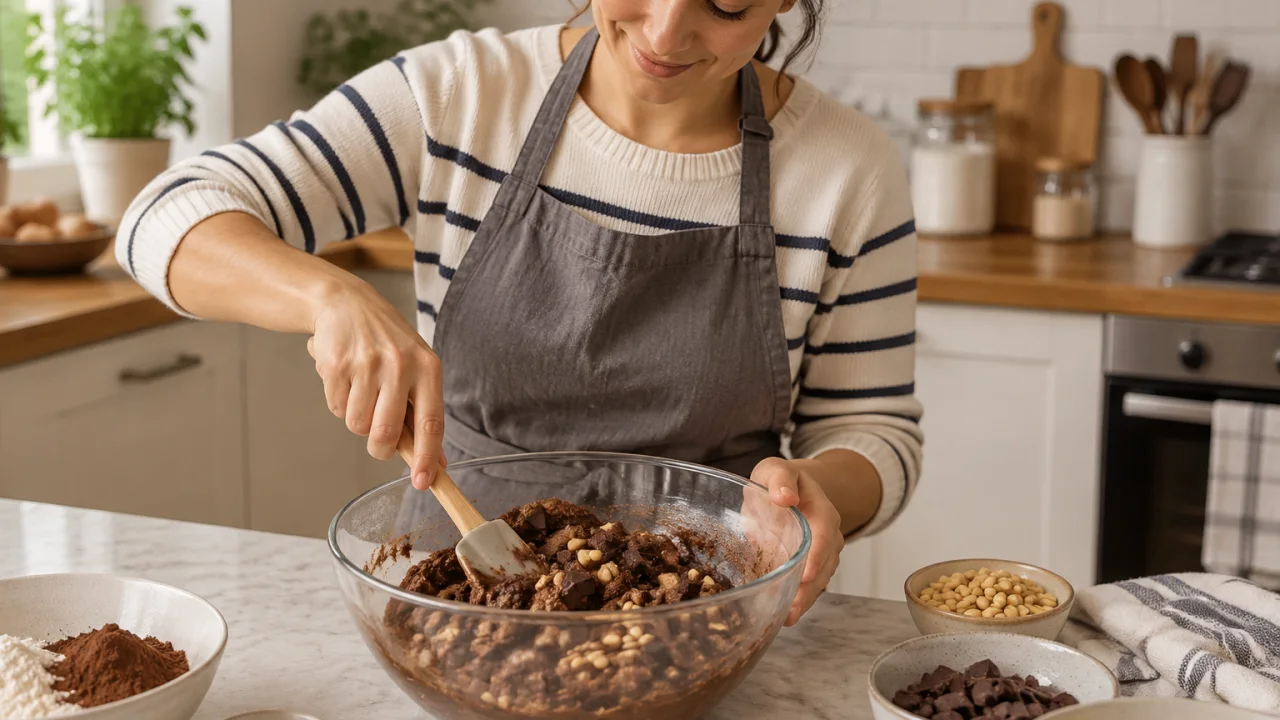 Preparação dos ingredientes de Bolachas de chocolate com pinhões
