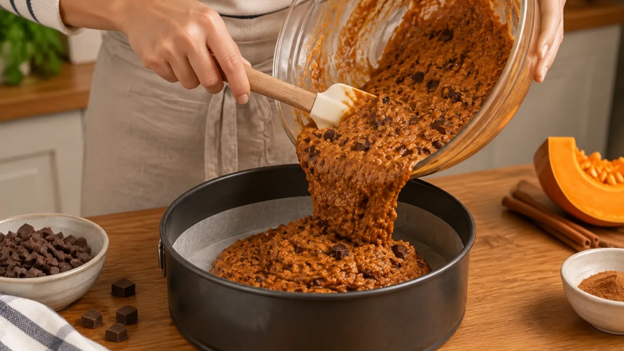 Etapa de preparação de Bolo de abóbora e chocolate com canela