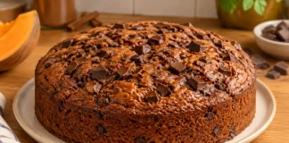 Apresentação final de Bolo de abóbora e chocolate com canela