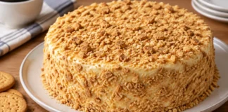 Apresentação final de Bolo de bolacha com creme de gemas e leite condensado