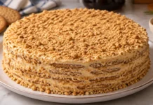 Bolo de bolacha com leite condensado e creme de manteiga Apresentação final de Bolo de bolacha com leite condensado e creme de manteiga