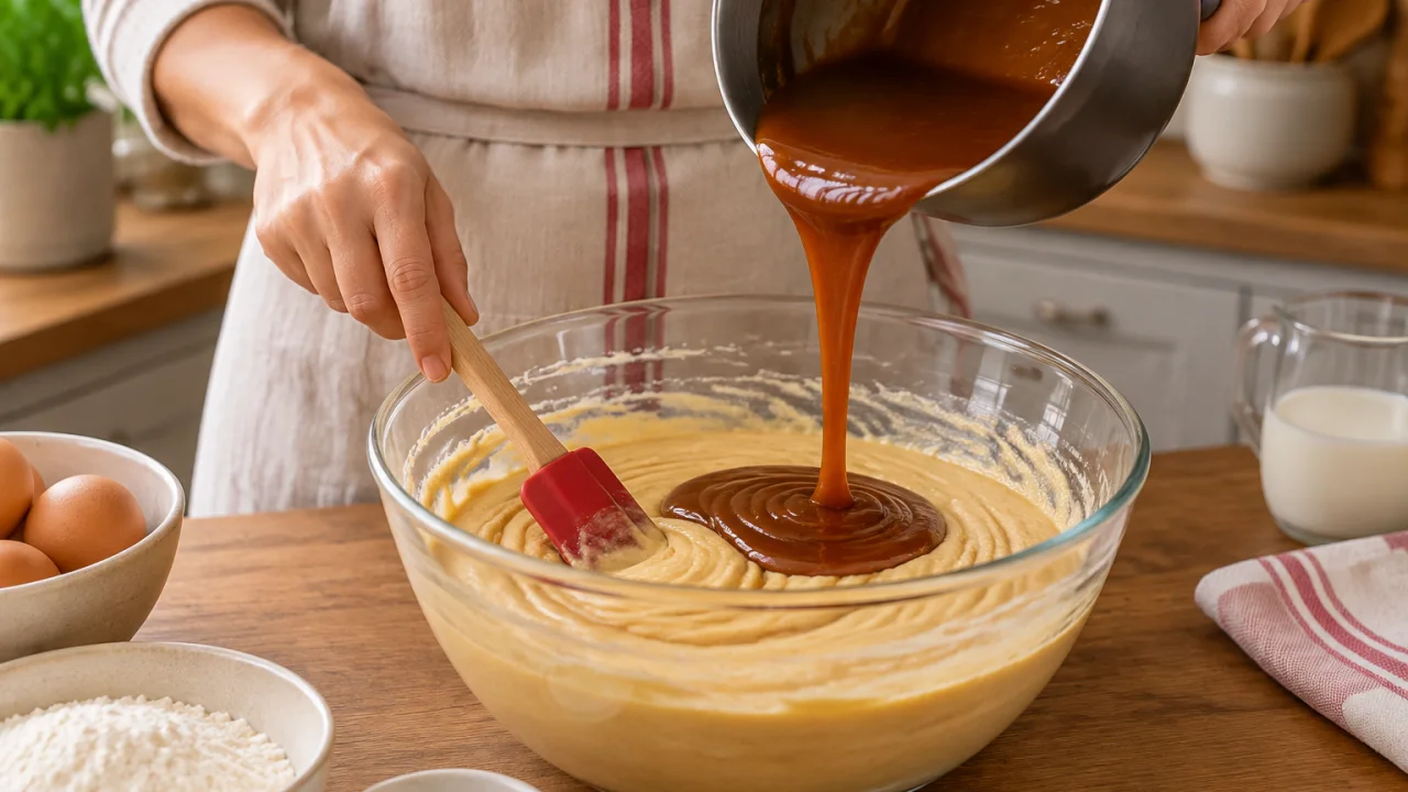 Preparação dos ingredientes de Bolo de caramelo com baunilha de miolo macio