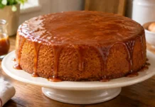 Bolo de caramelo com baunilha de miolo macio Apresentação final de Bolo de caramelo com baunilha de miolo macio