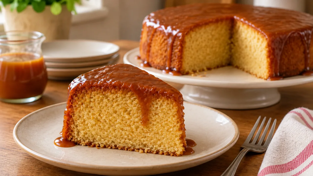 Detalhe da apresentação de Bolo de caramelo com baunilha de miolo macio