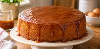 Apresentação final de Bolo de caramelo com baunilha de miolo macio