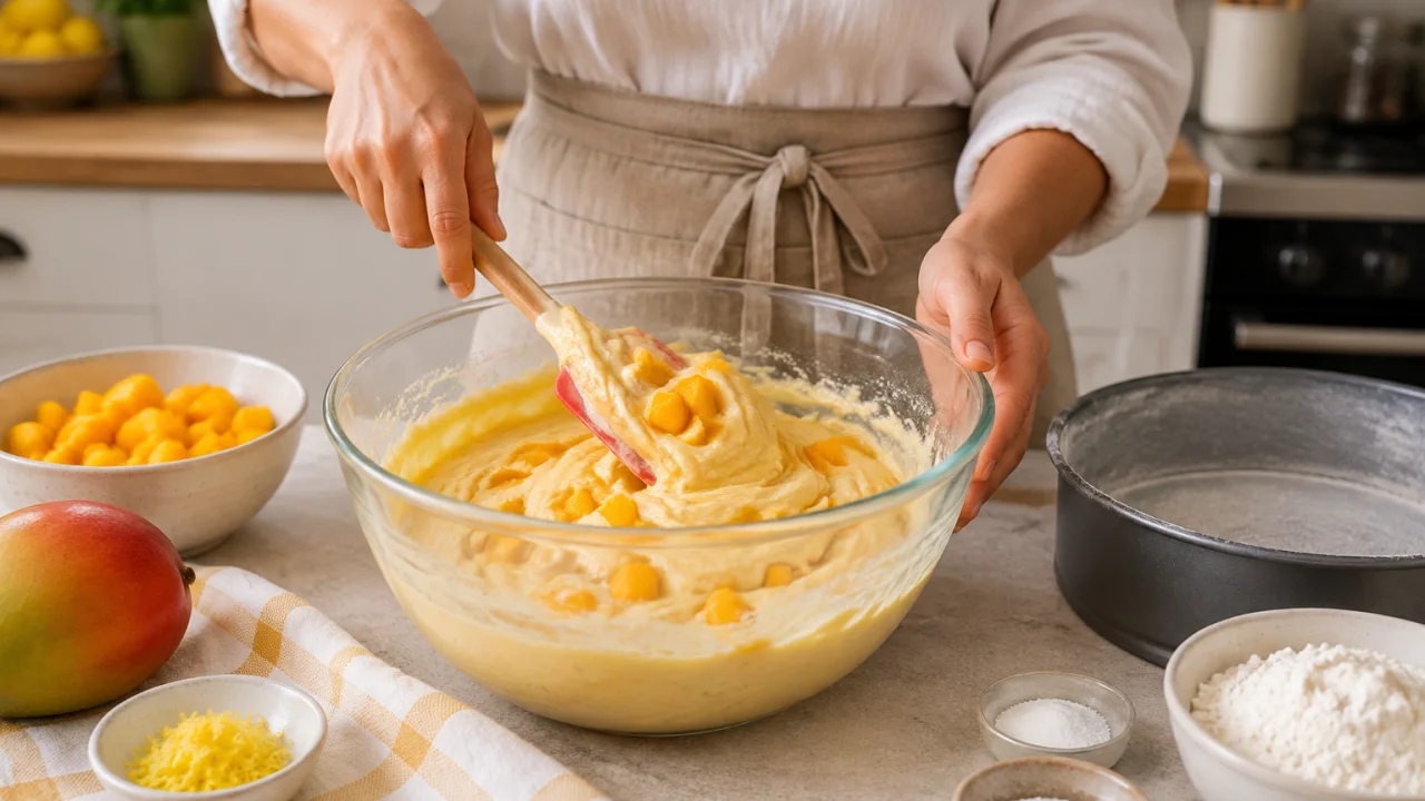 Preparação dos ingredientes de Bolo de iogurte com manga e raspa de limão