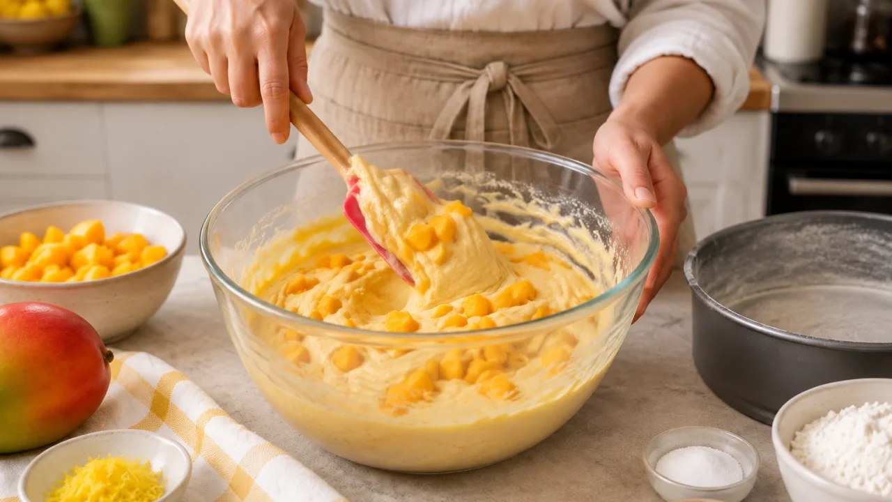 Etapa de preparação de Bolo de iogurte com manga e raspa de limão