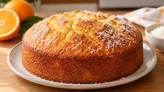 bolo-laranja-coco-com-miolo-macio Apresentação final de Bolo infalível de laranja e coco, aroma cítrico e miolo macio