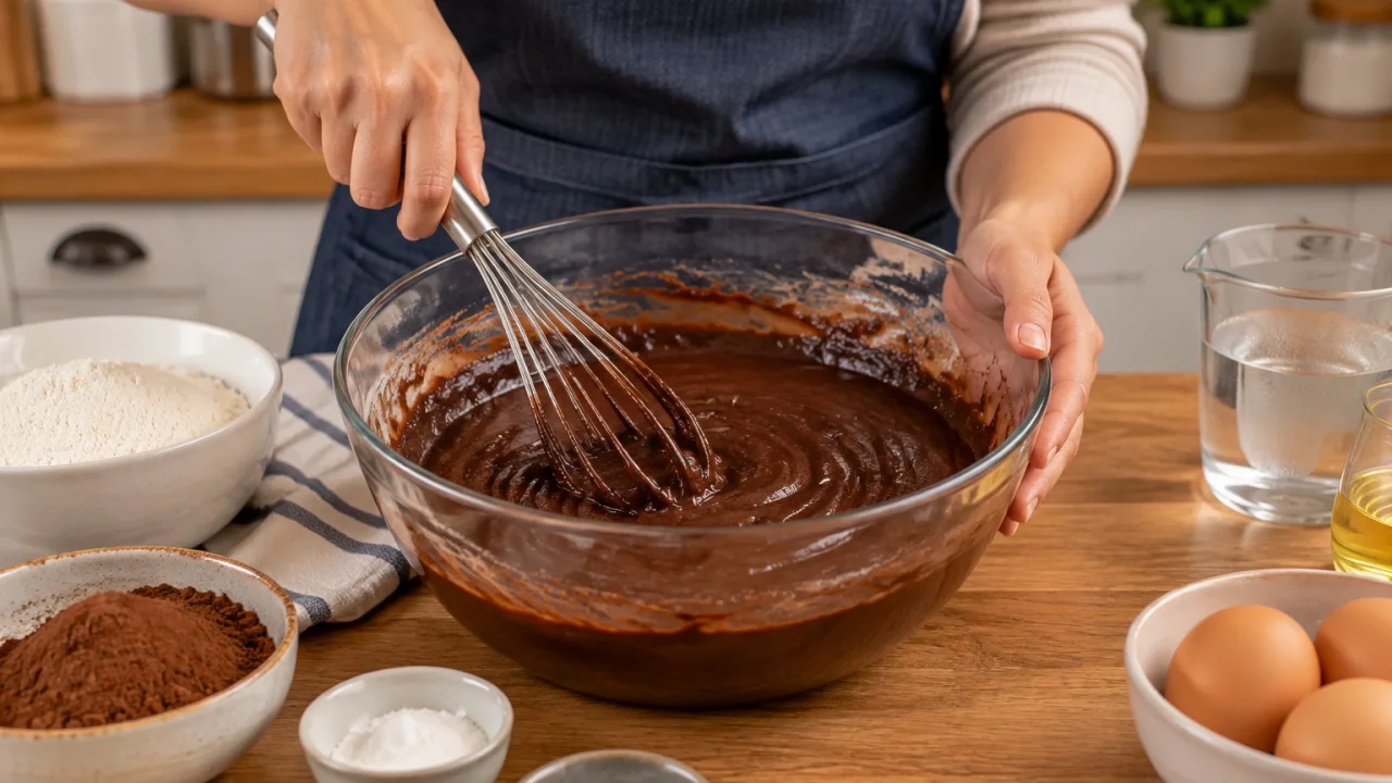 Preparação dos ingredientes de Bolo nega maluca com cobertura de chocolate brilhante