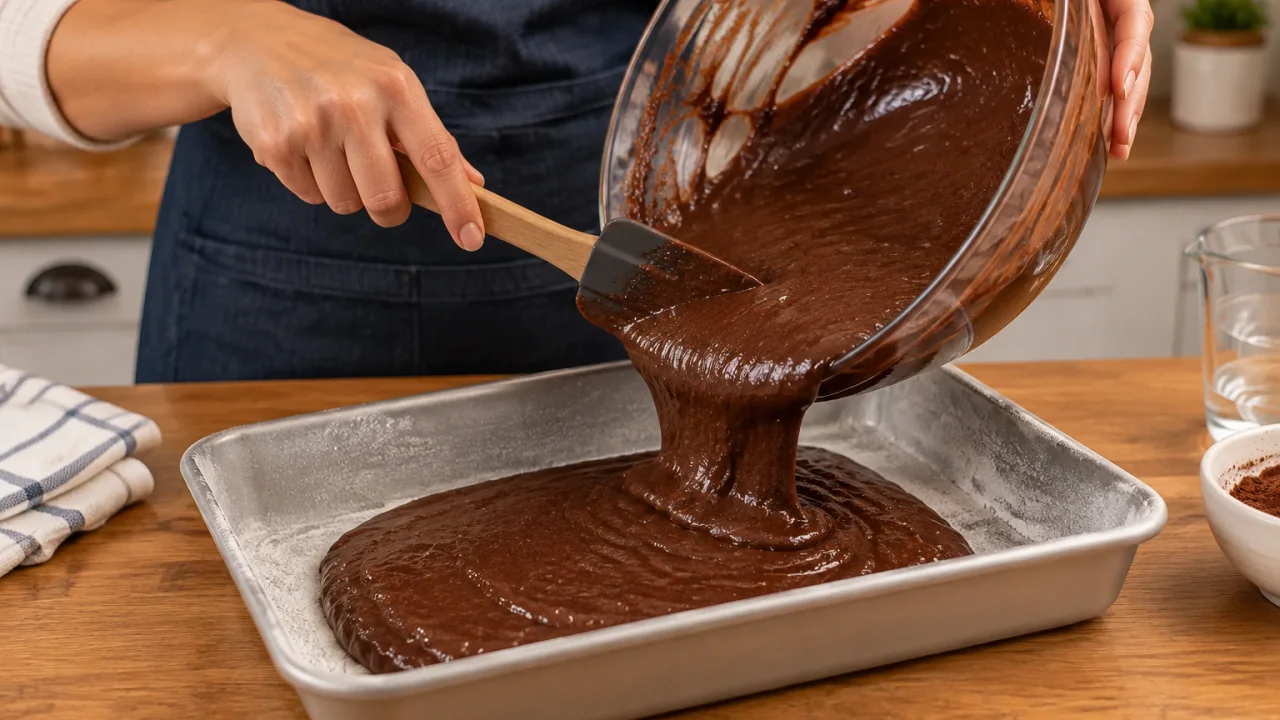 Etapa de preparação de Bolo nega maluca com cobertura de chocolate brilhante
