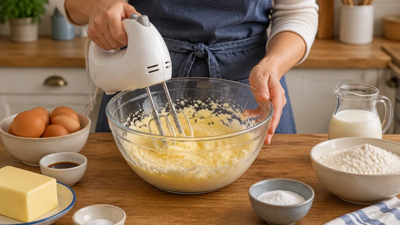 Preparação dos ingredientes de Bolo simples de baunilha com manteiga