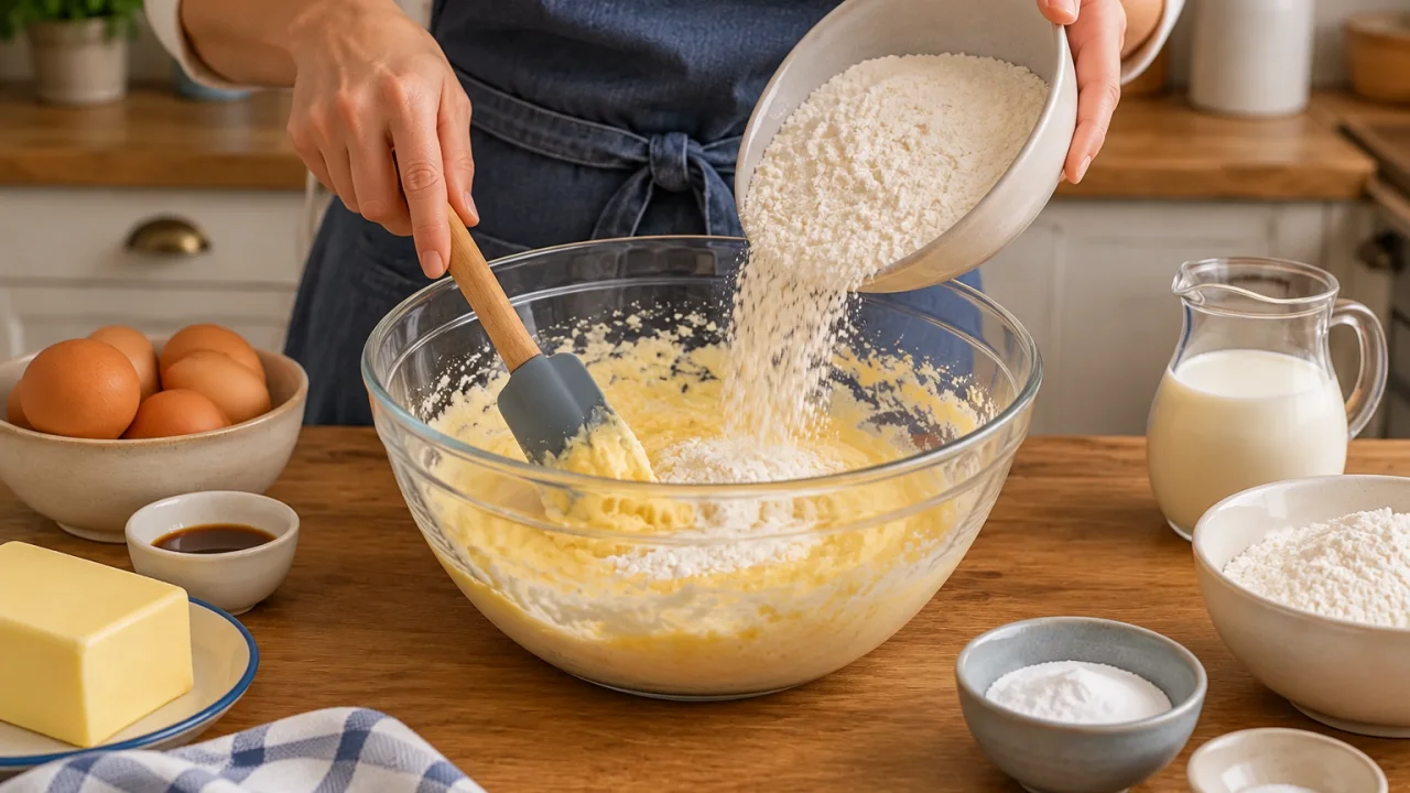 Etapa de preparação de Bolo simples de baunilha com manteiga