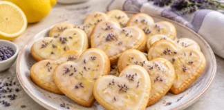 Apresentação final de Corações de limão e alfazema com Glacê cítrico