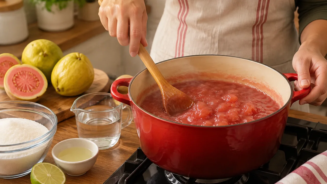 Preparação dos ingredientes de Doce de goiaba caseiro: receita de colher com fruta e limão