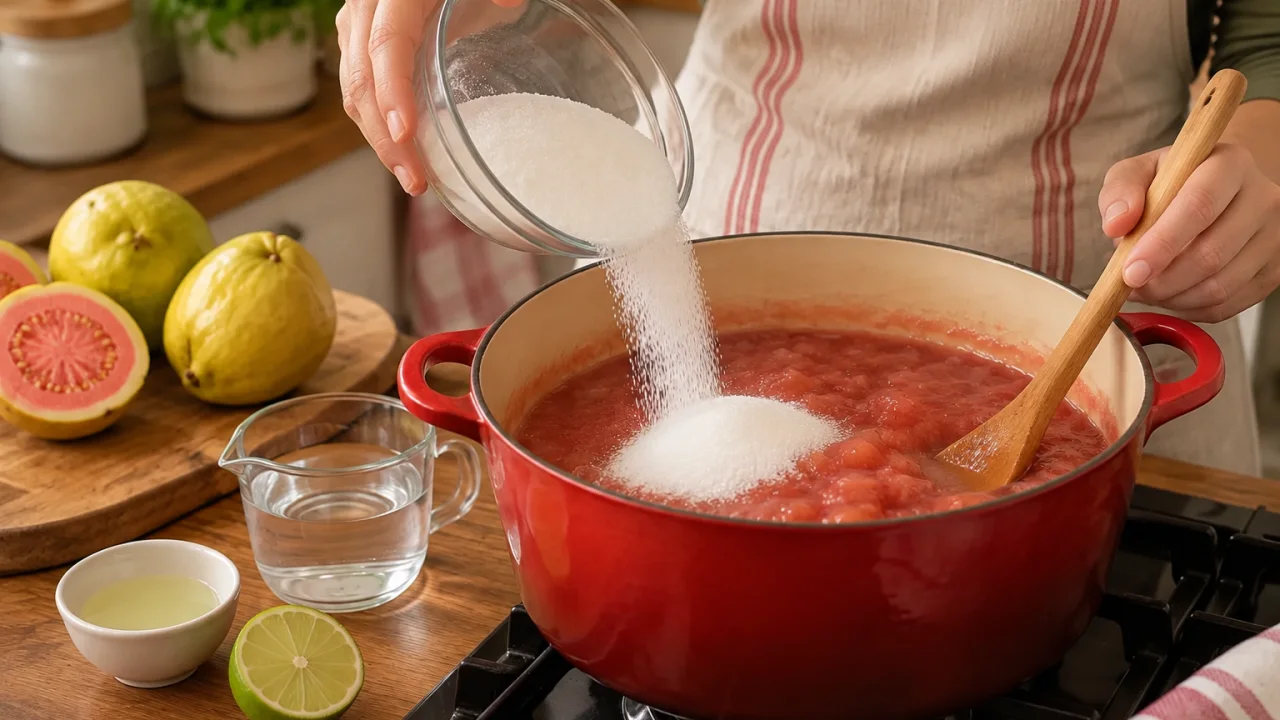Etapa de preparação de Doce de goiaba caseiro: receita de colher com fruta e limão
