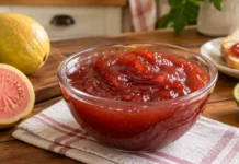 Doce de goiaba caseiro com limão para comer à colher Apresentação final de Doce de goiaba caseiro: receita de colher com fruta e limão