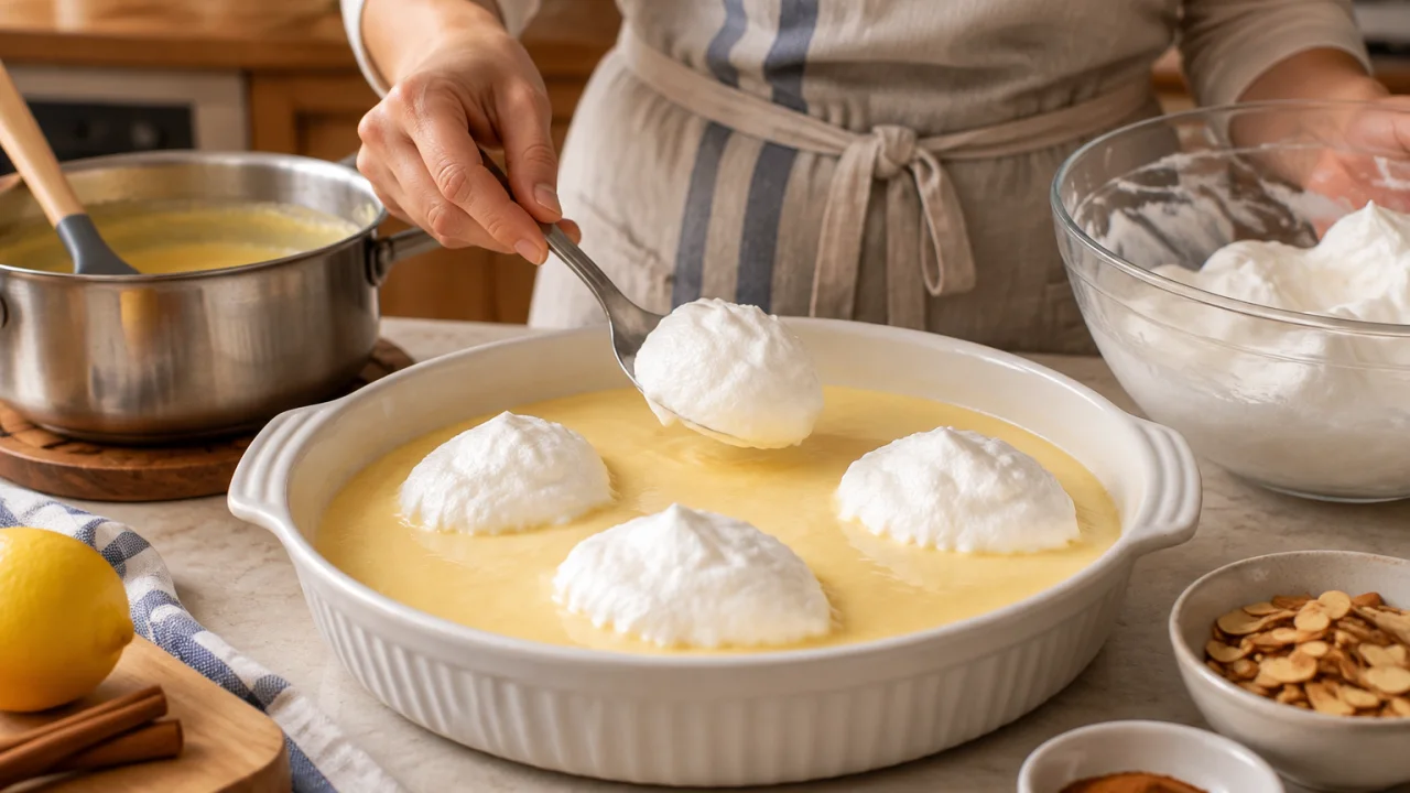 Preparação dos ingredientes de Farófias no forno com creme de ovos e amêndoa tostada
