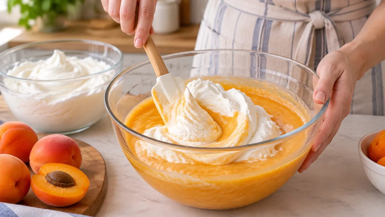 Preparação dos ingredientes de Mousse espuma de alperce com natas batidas