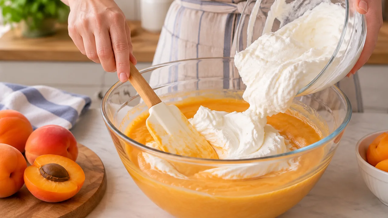 Etapa de preparação de Mousse espuma de alperce com natas batidas