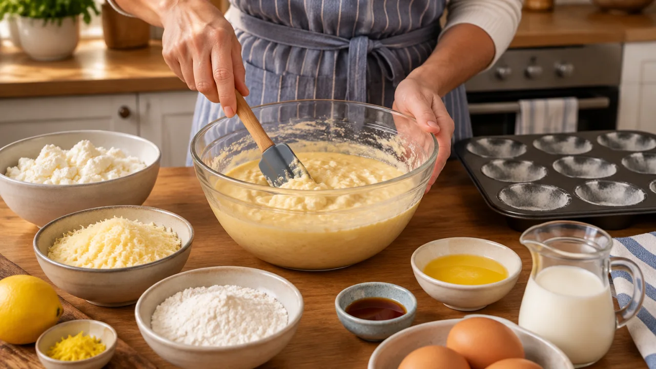 Preparação dos ingredientes de Queijadinhas de queijo fresco e queijo curado