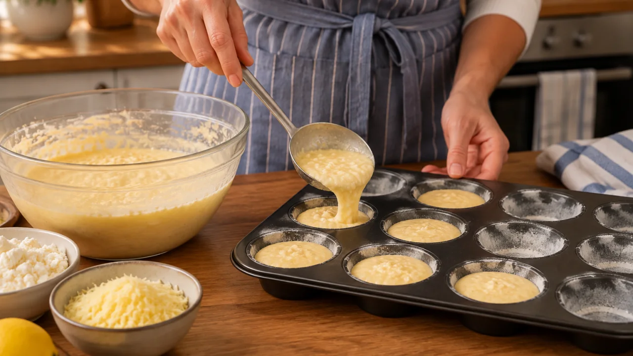 Etapa de preparação de Queijadinhas de queijo fresco e queijo curado
