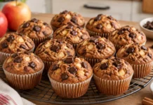 Queques de maçã e chocolate com pedaços generosos Apresentação final de Queques de maçã e chocolate com pedaços generosos
