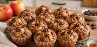 Apresentação final de Queques de maçã e chocolate com pedaços generosos