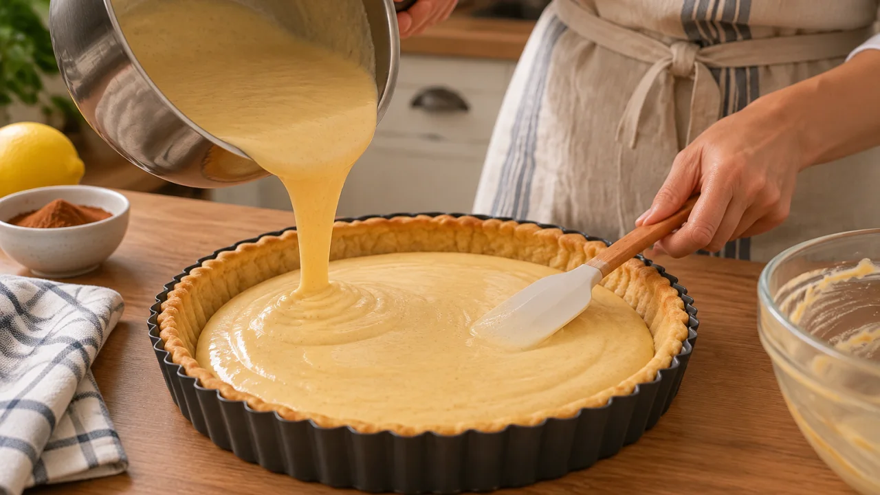 Etapa de preparação de Tarte de canela cremosa com Base crocante e recheio suave