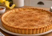 Apresentação final de Tarte de canela cremosa com Base crocante e recheio suave