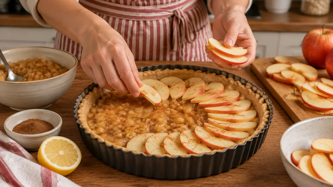 Etapa de preparação de Tarte de maçã light com recheio macio e canela