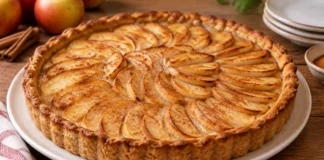 Apresentação final de Tarte de maçã light com recheio macio e canela
