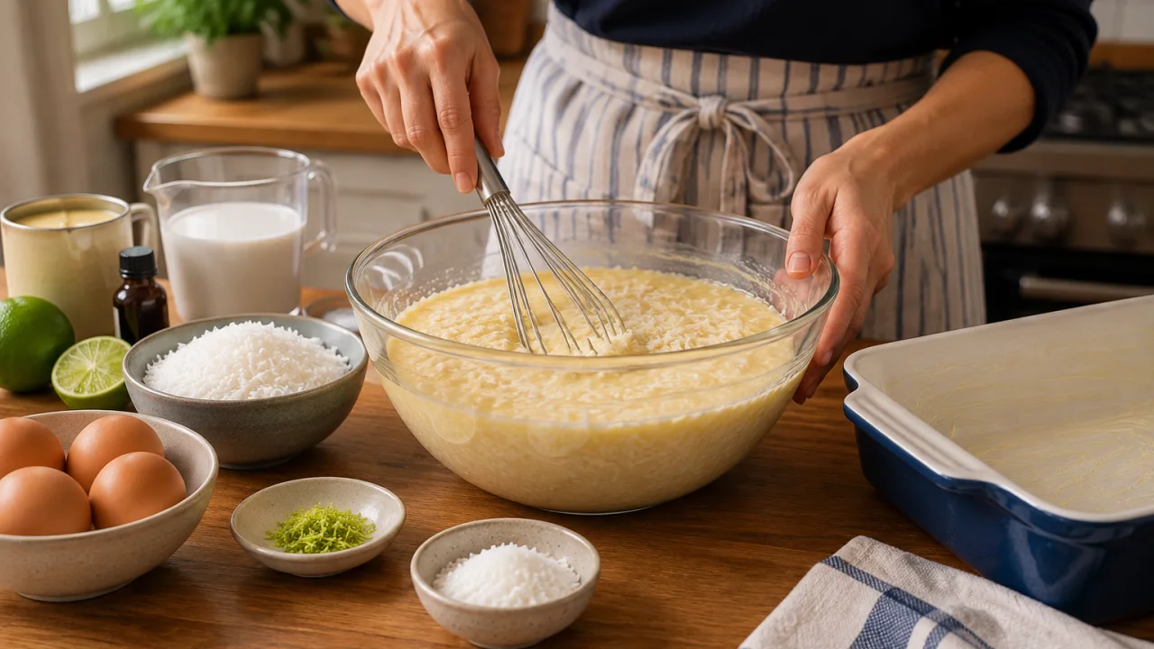 Preparação dos ingredientes de Tentação de coco sem farinha, cremosa e dourada