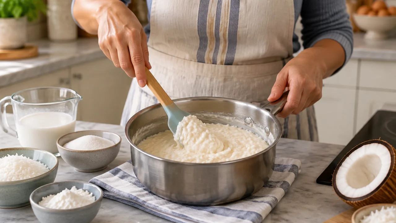Preparação dos ingredientes de Torta de coco simples com espiral de coco